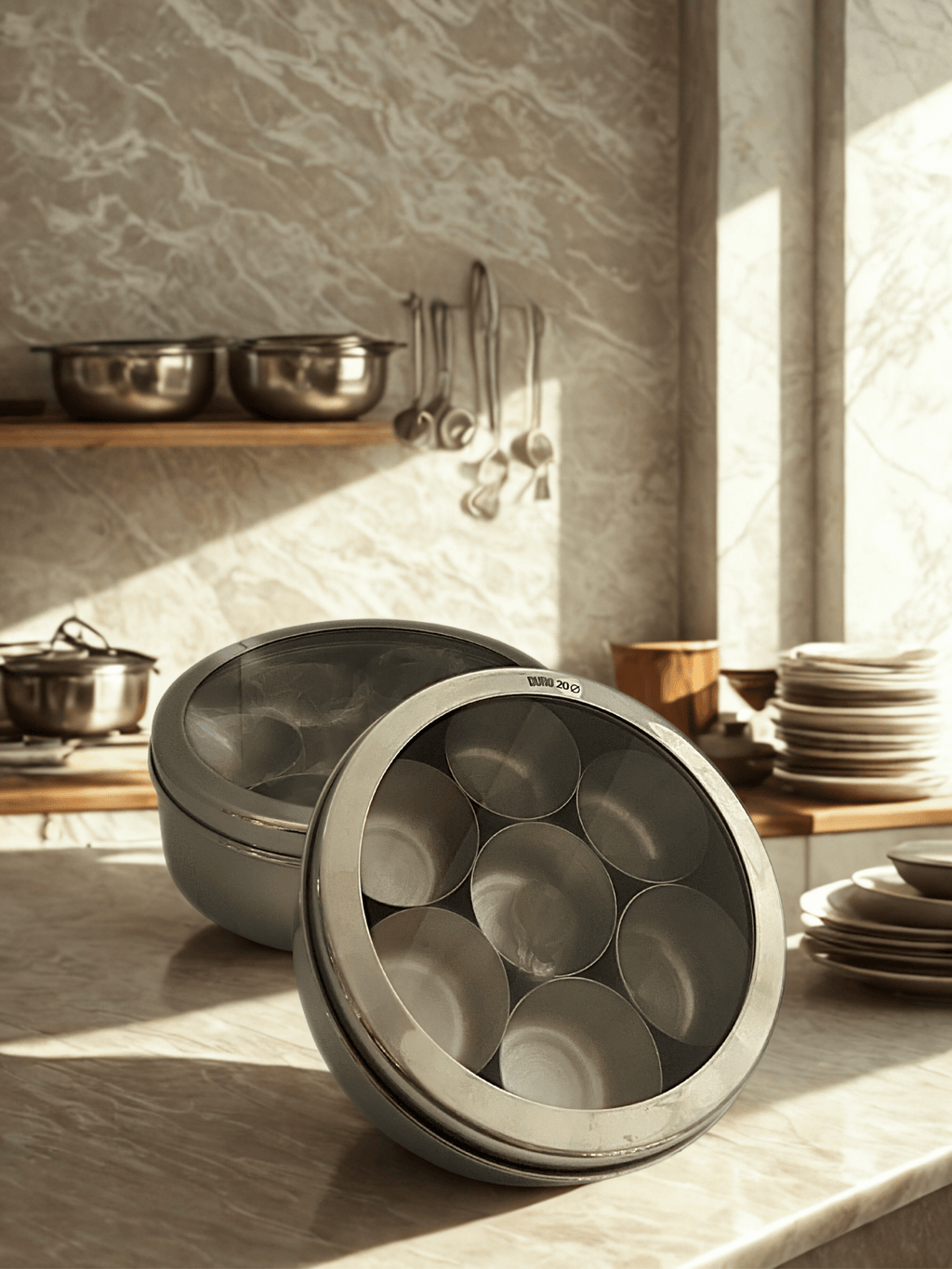 Stainless Steel Eastern DURO Glass Lid Spices or Dry fruits Box